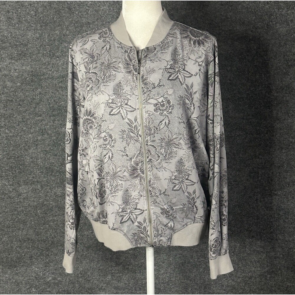 Knox Rose Light Weight Jacket Floral Front Zipper Pockets Size Large BA4167